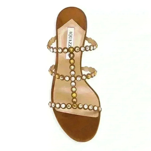 NIB Aquazzura Embellished Tequila 50 Sandal in Cognac 35.5 - Picture 5 of 8